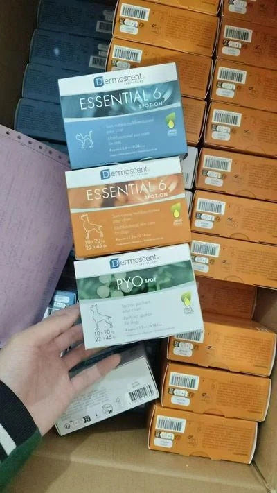 Dermoscent Essential 6 Spot-On and PYOspot — supplied packaging reference (S8)